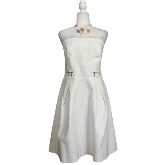 Karen Millen Strapless Tailored Cotton Dress in Ivory Off White NWT with Straps - Picture 10 of 12
